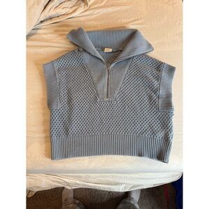 Varley Sky Blue Knit Zip-Front Sweater Vest